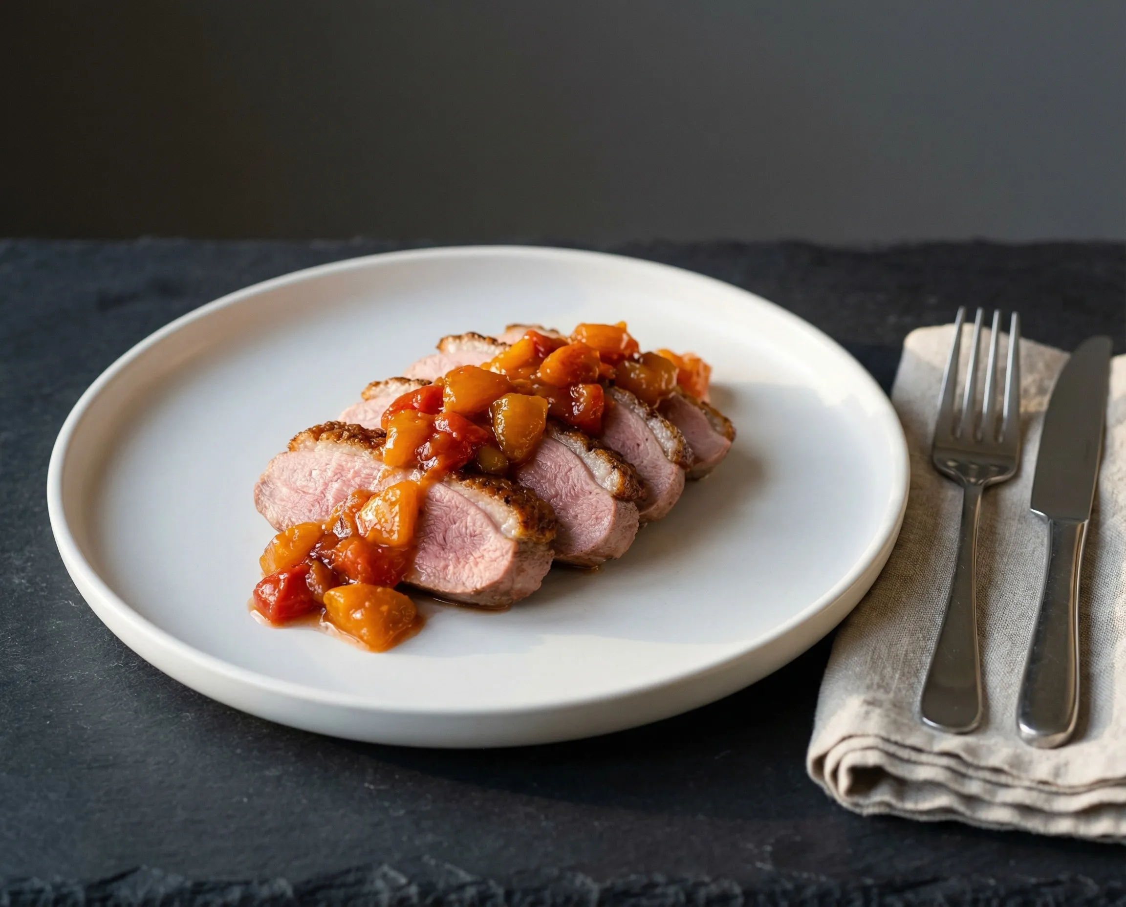 Exquisit Buffet-Catering mit Entenbrust und Aprikosen-Tomatenchutney