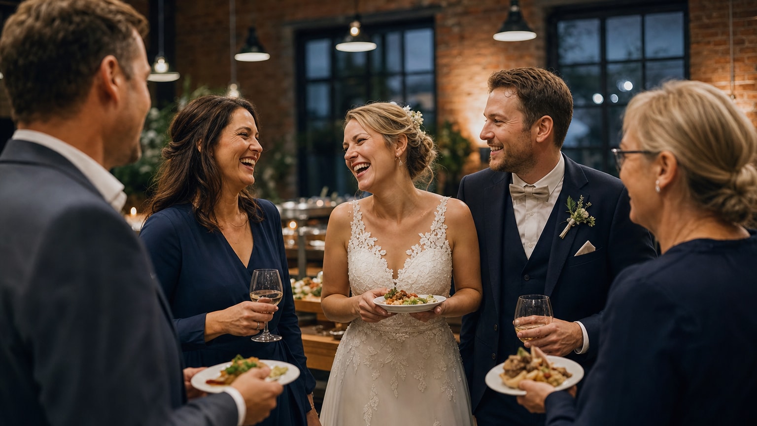 BBQ Buffet Hochzeit Kosten – Brautpaar und Gäste bei einer stimmungsvollen Hochzeitsfeier mit Catering in NRW