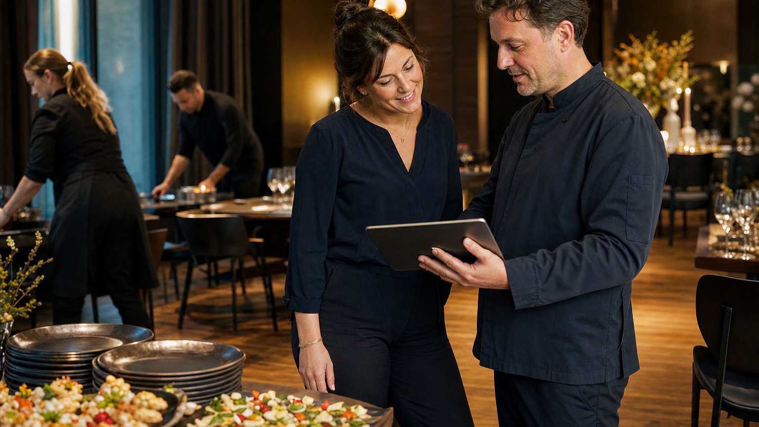 Catering in NRW – Gastgeberin und Caterer planen gemeinsam den Ablauf einer Veranstaltung in NRW