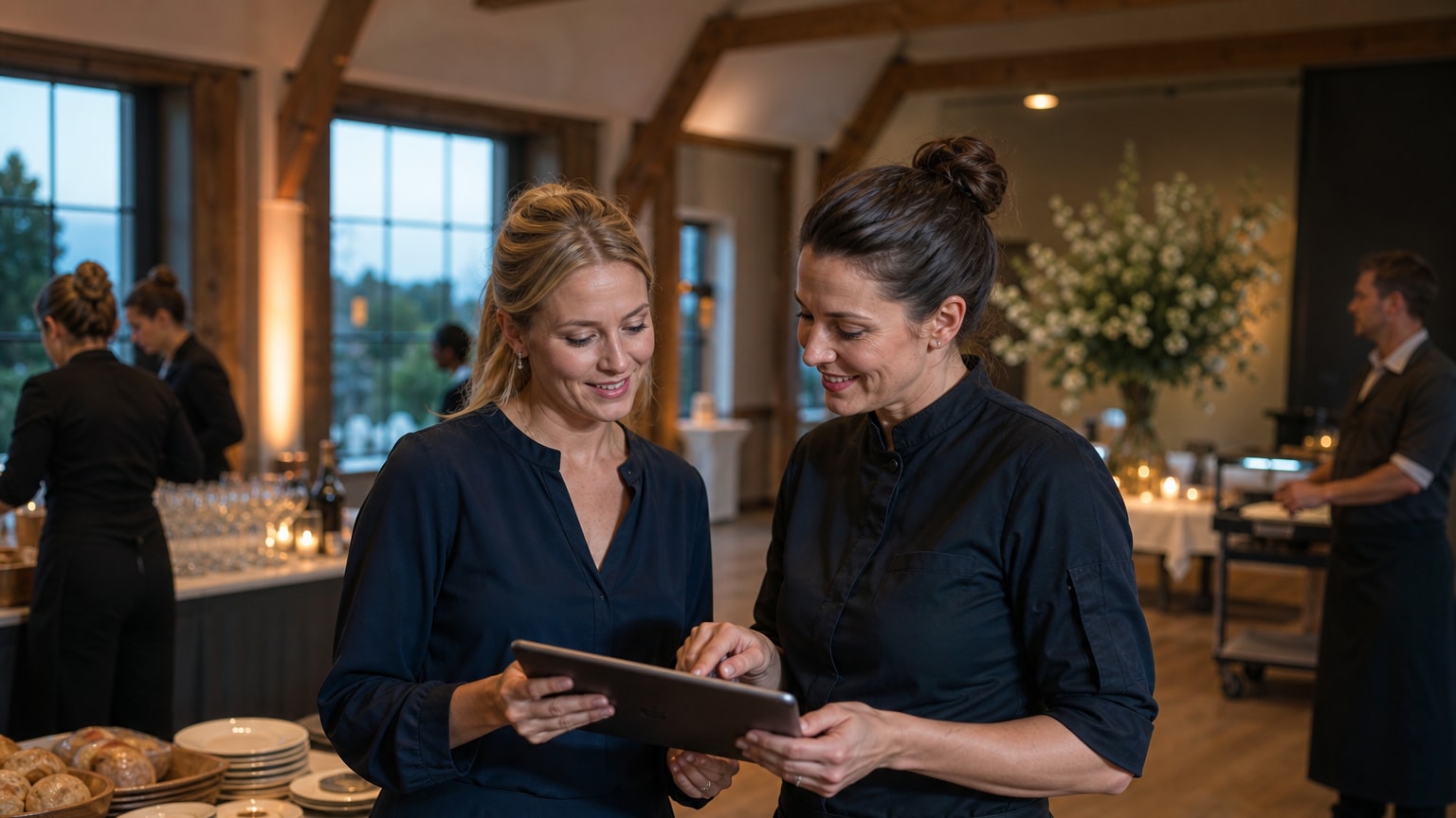 Catering online buchen – Gastgeberin und Caterer planen gemeinsam den Ablauf einer Veranstaltung in NRW