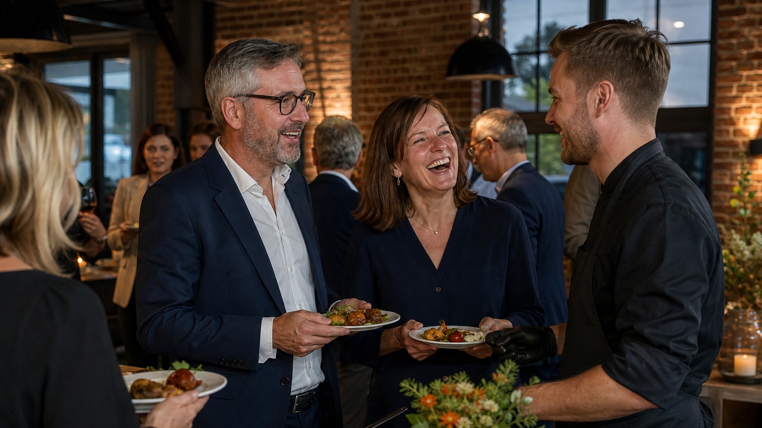 Catering Service NRW – Gastgeber und Gäste in einem persönlichen Moment bei einer Catering-Veranstaltung in NRW