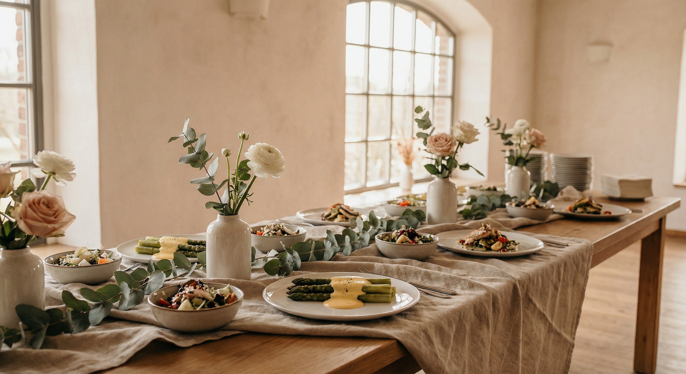 Hochzeitsbuffet mit elegant angerichteten Speisen für ein Hochzeitsmenü in Köln, NRW
