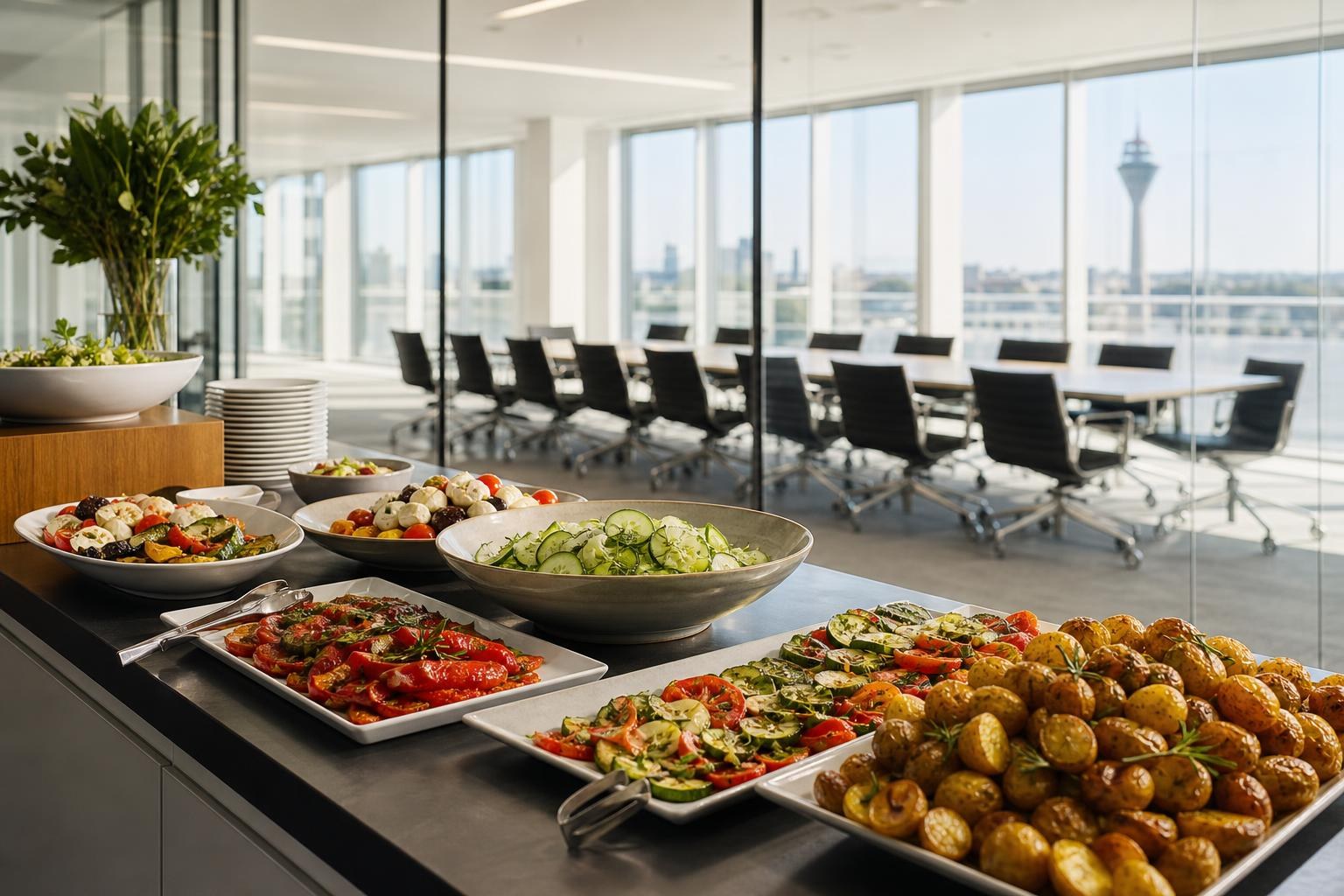 Firmencatering-Buffet für 50 Personen in Düsseldorf mit Antipasti und Salaten