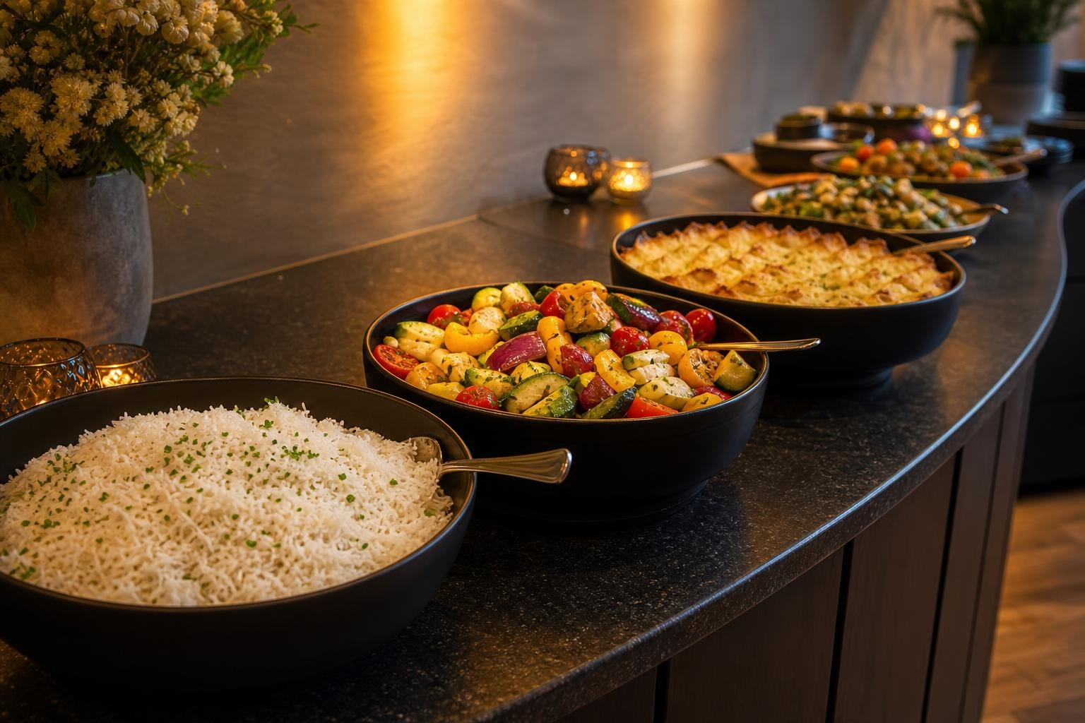 Individuell zusammengestelltes Buffet für 43 Personen in Geldern mit Reis und Gemüse