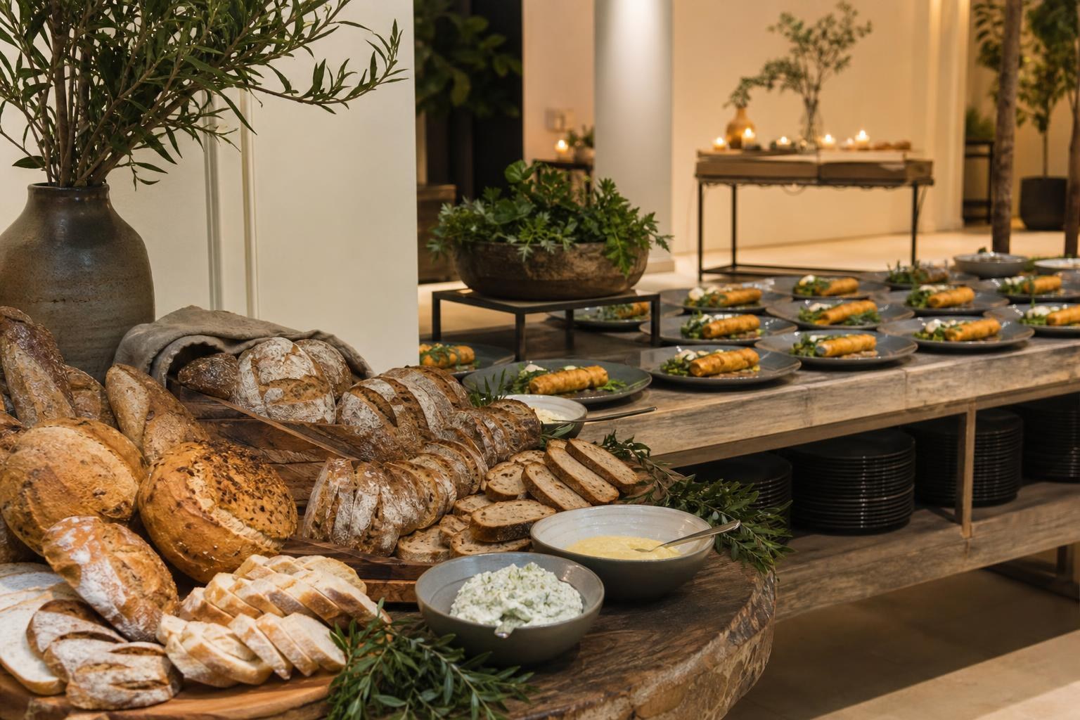 Buffet für 42 Personen in Korschenbroich mit Brot, Bärlauchcreme und Kabeljau