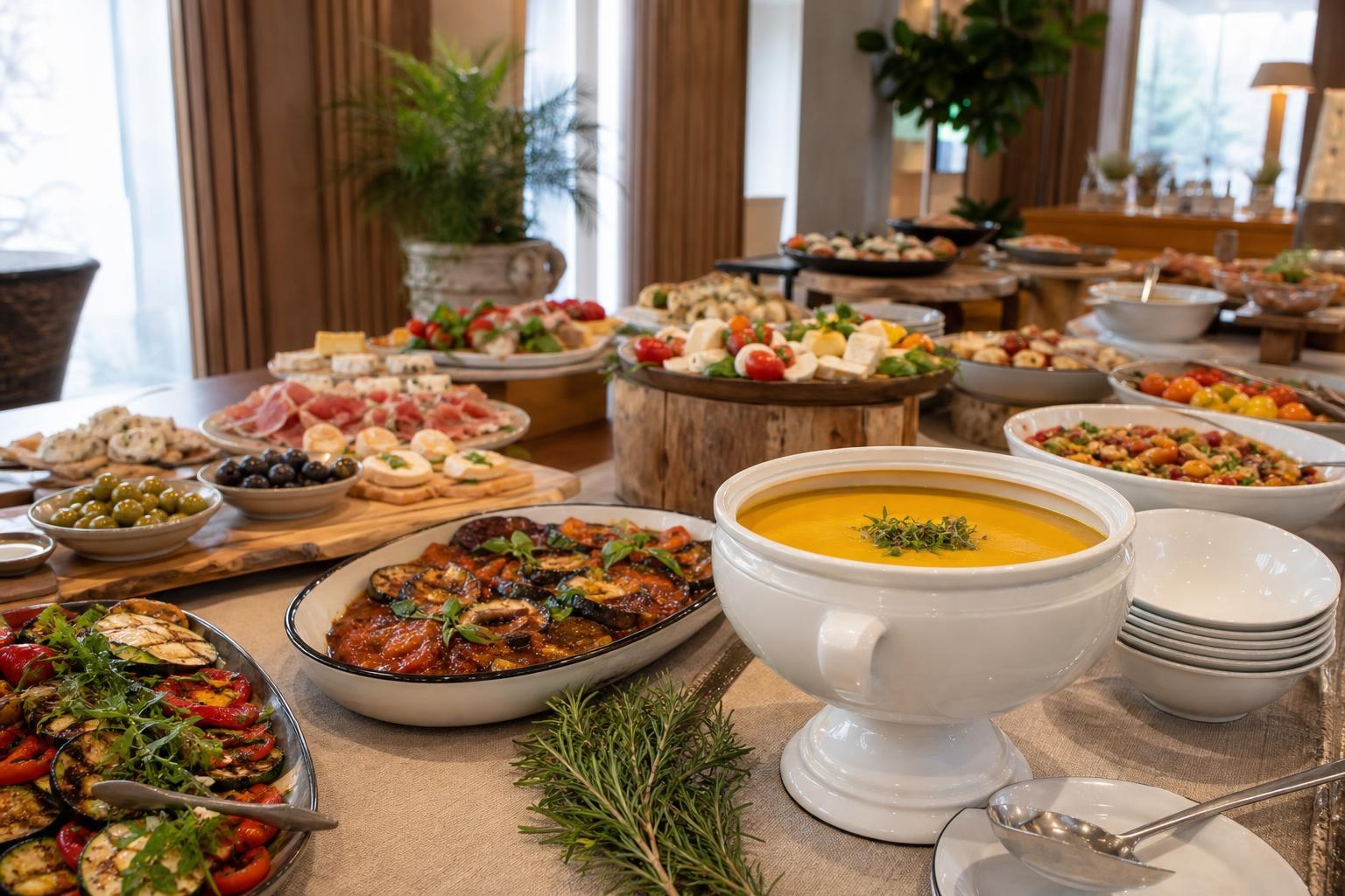 Buffet für 40 Personen in Weeze mit Antipasti und Kürbis-Zitronengras-Suppe