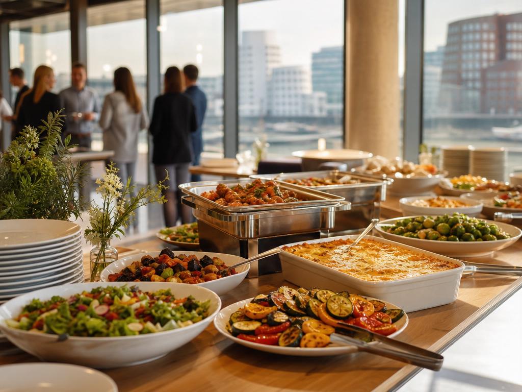 Partyservice in Düsseldorfer MedienHafen: Buffets, warme Speisen und Fingerfood nach Absprache